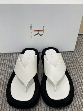 Authentic The Row White Leather Platform Thong Sandals